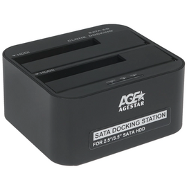  Док-станция AgeStar 3UBT6-6G 2x2.5"/3.5" SATA HDD/SSD, USB3.0, пластик, черный, UASP, Clone, USB 3.0 